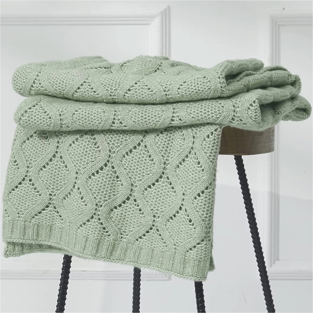 Farmhouse Knit Blanket with Wave Cable Pattern - 50 in x 60 in